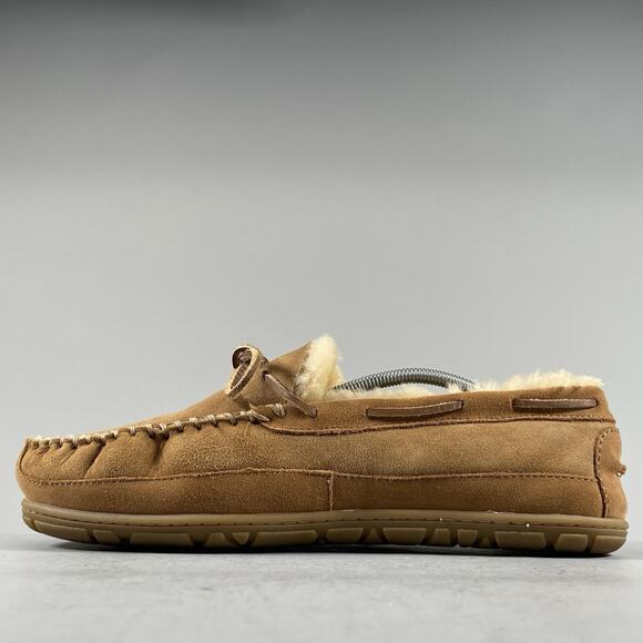 LL Bean Mens Size 13 Slip On Brown Suede Wicked Shearling Lined Moccasin Slipper - Picture 6 of 9